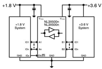 应用电路图 - onsemi NL3X5004电压电平转换器
